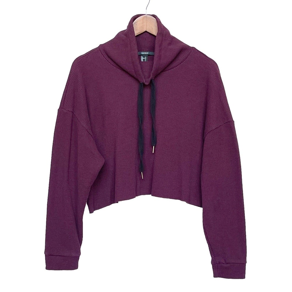 Forever 21 Pullover Women Large Purple Waffle Knit Cropped Cowl Neck Excellent